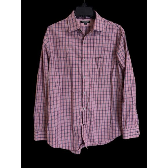 BANANA REPUBLIC Non-Iron Classic Fit Button-Up Shirt Sz L Pink Blue Plaid 2013 - Picture 1 of 7